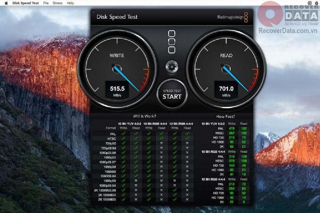 Phần mềm kiểm tra tốc độ SSD Blackmagic Disk Speed Test