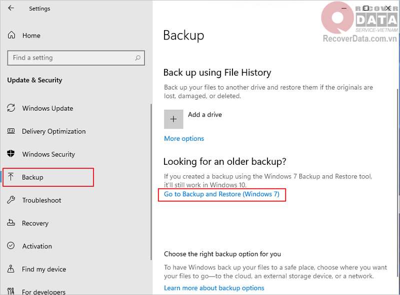 Phương pháp 3: Lấy lại dữ liệu bằng tính năng Backup an Restore (Windows 7)