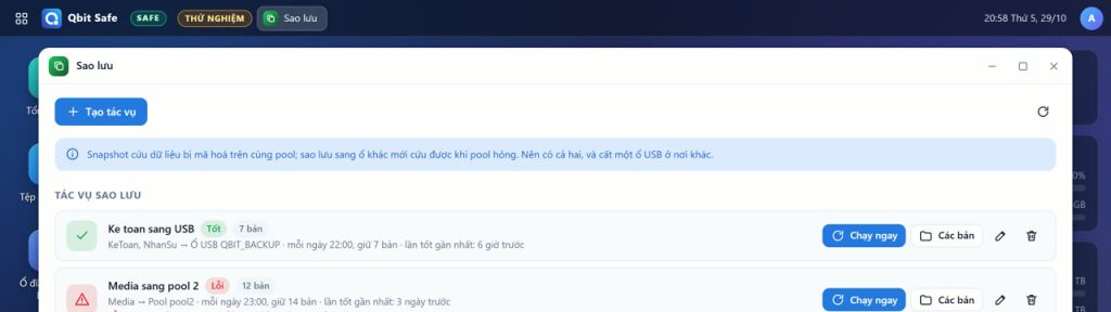 Qbit Safe sao lưu offline một chiều ra ổ ngoài